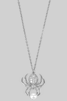 Cz And Pearl Spider Pendant Necklace