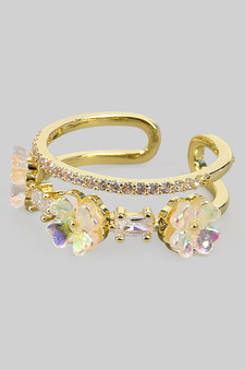 Ab Flower And Cz Pave Stack Ring