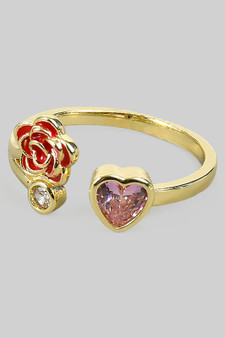 Rose And Cz Heart Split Ring