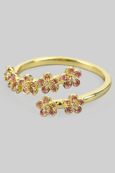 Pink Flower Link Twist Ring With Cz