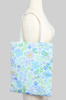 Blue Purple Floral Canvas Tote Bag