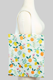 Orange Lemon Flower Print Tote Bag
