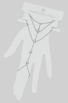 Layered Stainless Steel Hand Chain W Ring Cz Charms