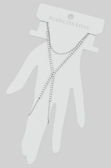 Stainless Steel Layered Cz Hand Chain Ring Bracelet