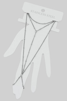 Stainless Steel Layered Hand Bead Chain W Ring Bracelet