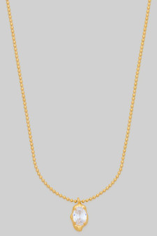 Organic Oval Cz Pendant Necklace W Bead Chain