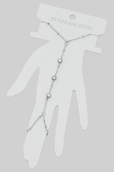 Stainless Steel Hand Chain W Ring Cz Charms