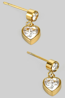Dainty Cz Heart Drop Earrings