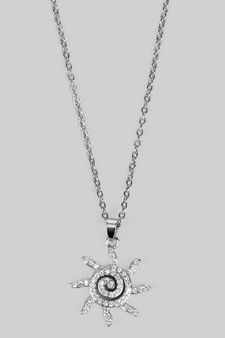 Cz Pave Spiral Sun Pendant Necklace