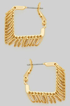 Textured Circle Dangle Square Hoops