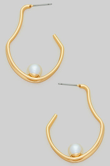 Doubule Wire Open Hoops With Pearl