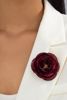 Lacquered Metal Flower Brooch Pin