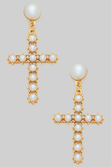 Pearl Cross Drop Earrings