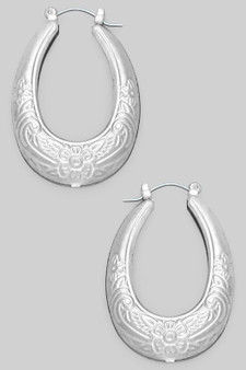 Flower Textured Oval Pin Catcher Hoops