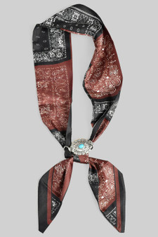 Brown Black Paisley Print Neck Scarf With Bolo