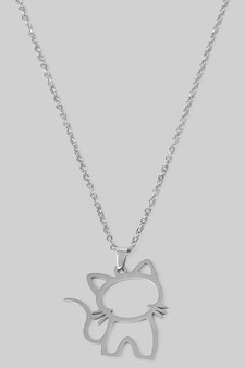 Stainless Steel Cat Cutout Pendant Necklace