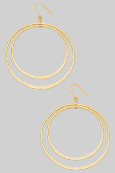 Half Textured Brass Fish Hook Hoop Earrings