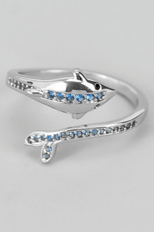 Brass Twist Dolphin Ring With Pave