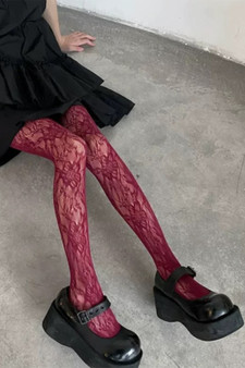 Gothic Floral Pattern Fishnet Stockings