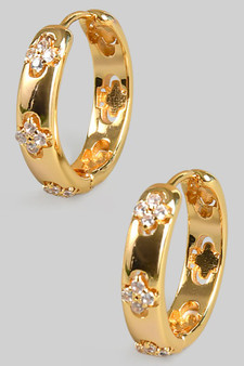 Dainty Cz Stone Clovered Hinge Hoops