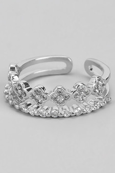 Clover And Micro Pave Split Brass Ring