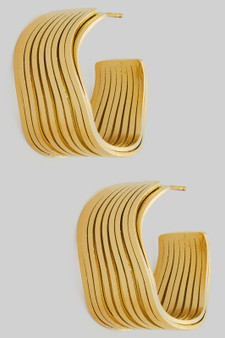 Wavy Stacked Bar Brass Hoop Earrings