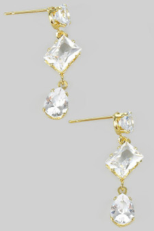 Triple Tiered Geo Cz Stone Drop Earrings