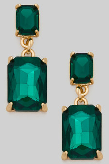 Linked Square Glass Post Earrings