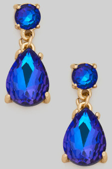 Linked Tear Drop Glass Post Earrings