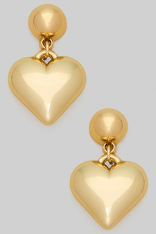Gold Dipped Puff Heart Drop Earrings
