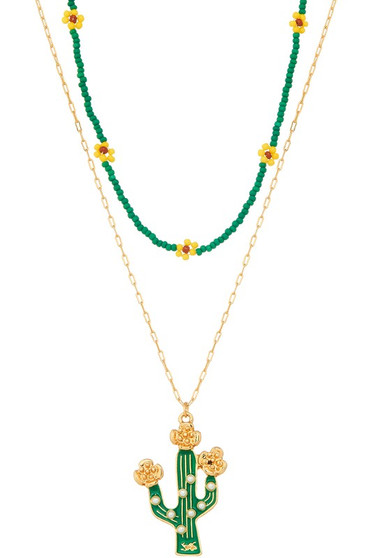 Cactus Pendant Beaded Layered Necklace