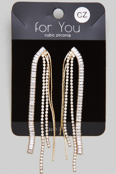 Cz Mix Strand Tassel Dangle Earrings
