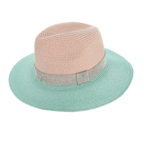 Rhinestone Belt Two Tone Fedora Hat