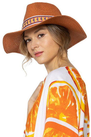 Aztec Band Woven Panama Hat - #BHP210060