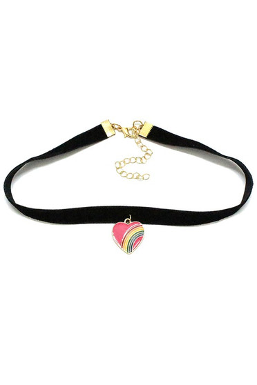 Rainbow Heart Charm Choker Necklace