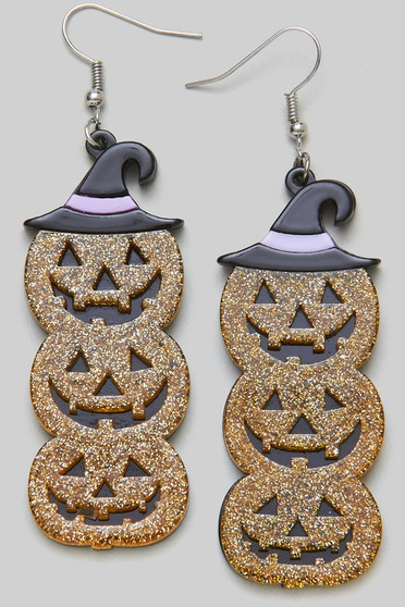 Linked Glitter Pumpkin Earrings