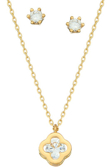Cz Clover Pendant Necklace And Earring Set