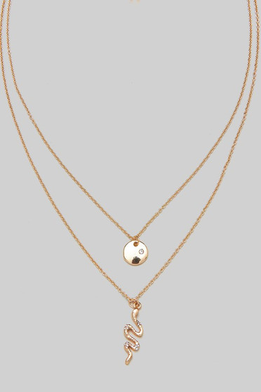 Snake And Coin Pendant Layered Necklace