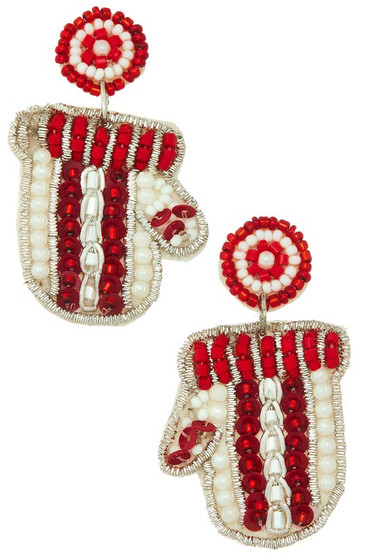 Beaded Christmas Mitten Earrings - #13-3527-0