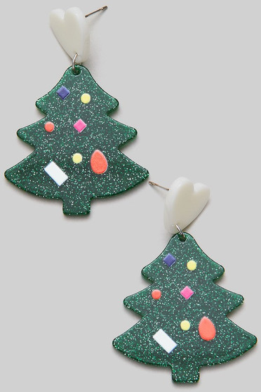Epoxy Christmas Tree Earrings - #KE17811