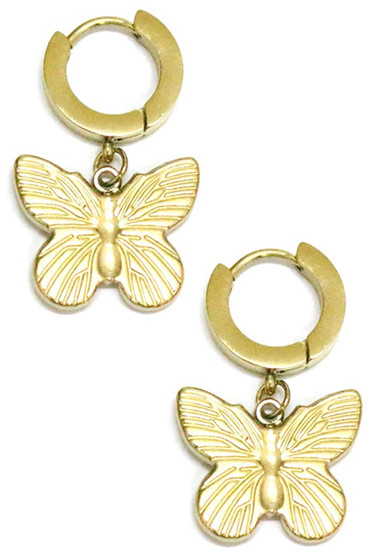 Stainless Steel Butterfly Huggie Earrings 