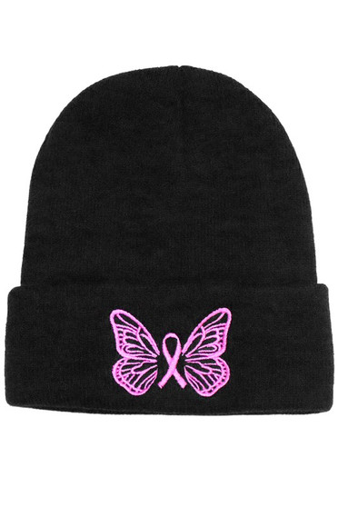 Pink Ribbon Butterfly Beanie