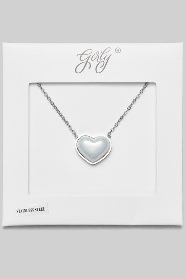 Stainless Steel Ab Heart Pendant Necklace