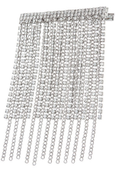 Pave Hair Clip With Dangling Chains And Stones