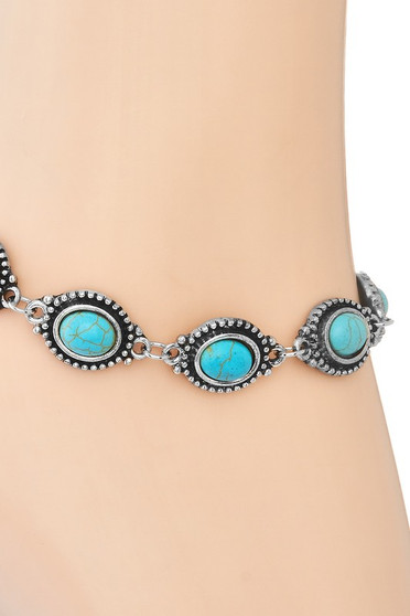 Linked Western Turquoise Stone Anklet