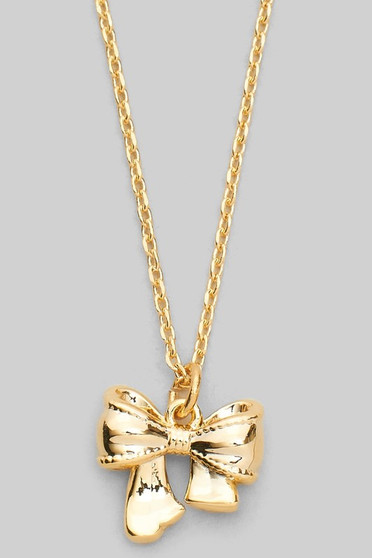 Dainty Brass Bow Pendant Necklace - #GN8327