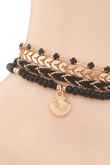 Layered Bead And Shell Charm Anklet
