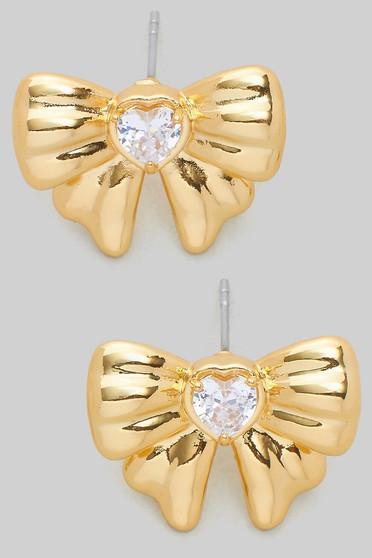 18K Gold Dipped Bow Studs With Cz Stone