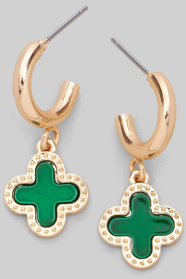 Mop Clover Dangle Huggie Earrings