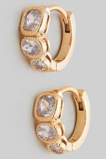 Geo Cz Stone Huggie Earrings